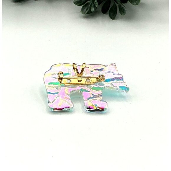 Iridescent Bear-Shaped Glass Brooch Pin With Gold-Tone Backing Brooch pendant co - Picture 5 of 5
